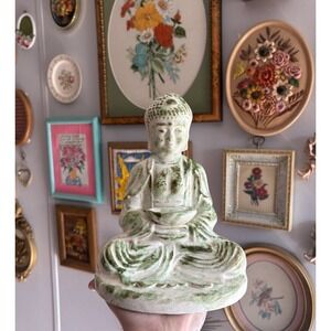 Vintage Atlantic Mold Buddah Statue Ceramic Glazed Green 1970's Retro